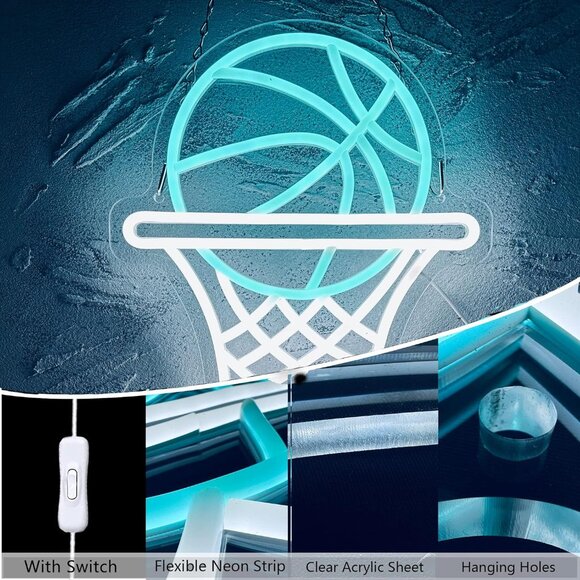 Basketball Led Neon Signs for Wall Decor USB Powered for Bedroom Game Room - Picture 2 of 6